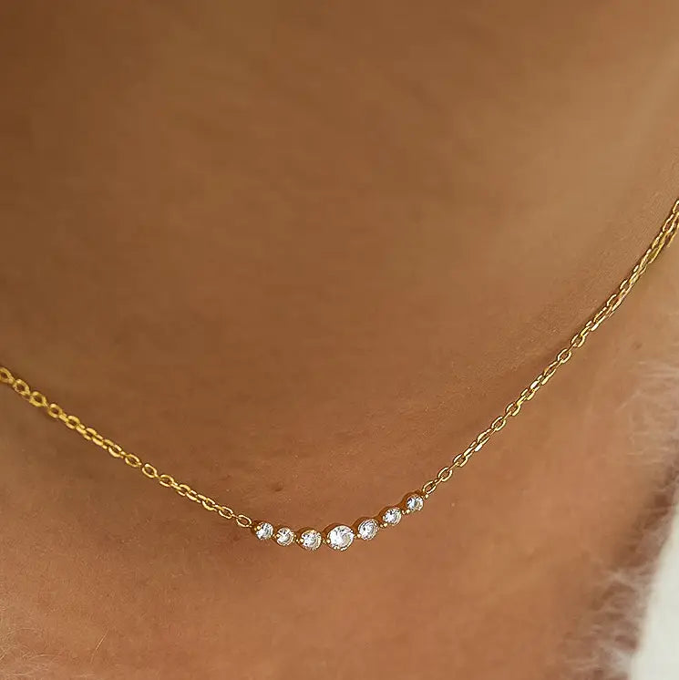 18K Gold Non-Tarnish Crystal Station Chain Necklace
