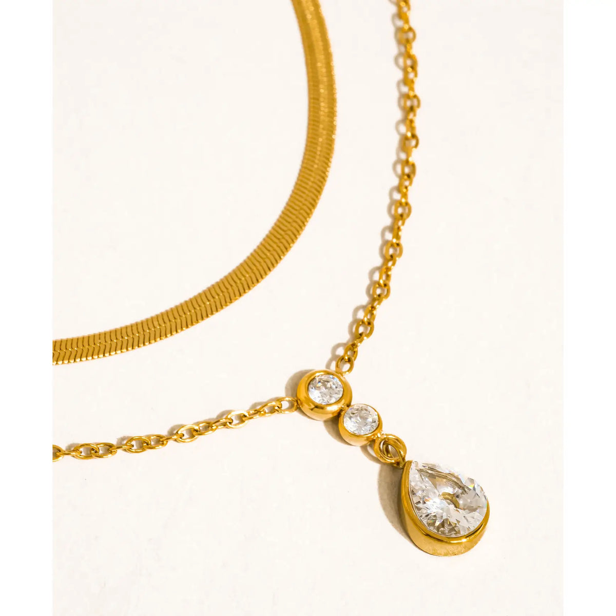 18K Gold Non-Tarnish Layered Teardrop Necklace