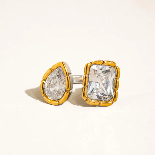 18K Gold Non-Tarnish Cz Adjustable Ring