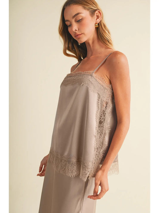 Esti Scallop-Lace Trim Woven Satin Camisole