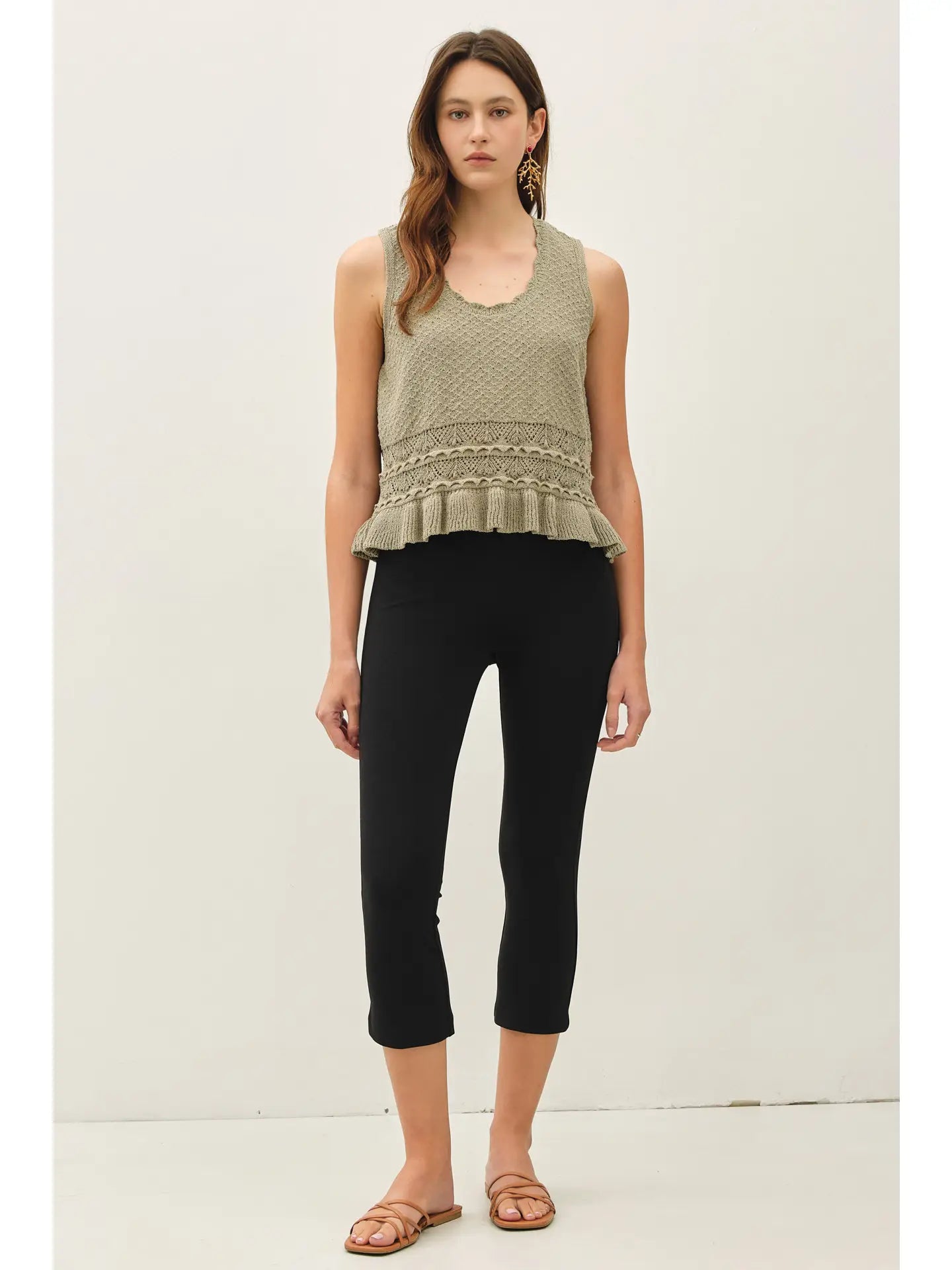 Brittany Ruffled Crochet Textured Knit Top