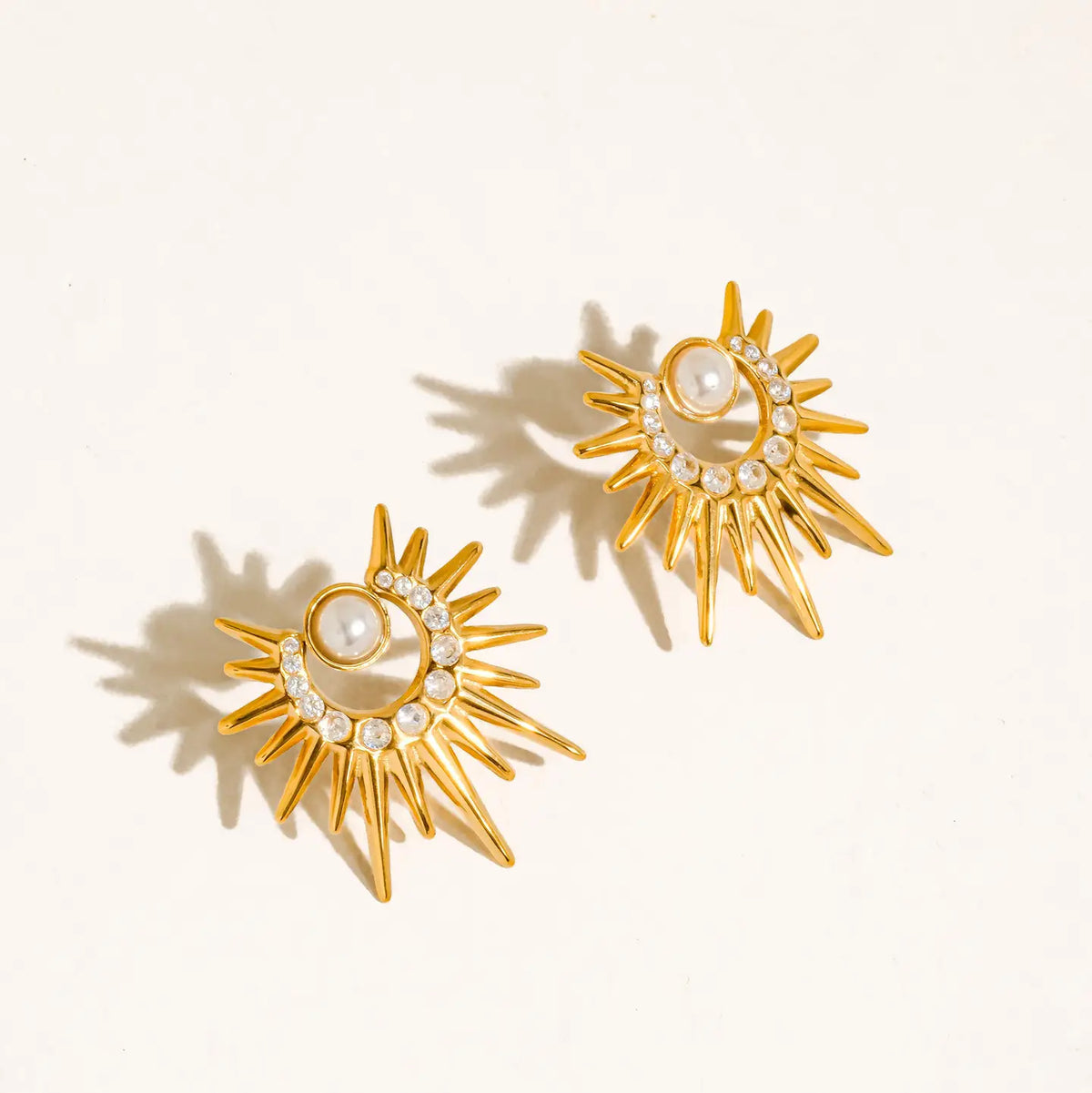 18K Gold Non-Tarnish Pearl Sunburst Earrings