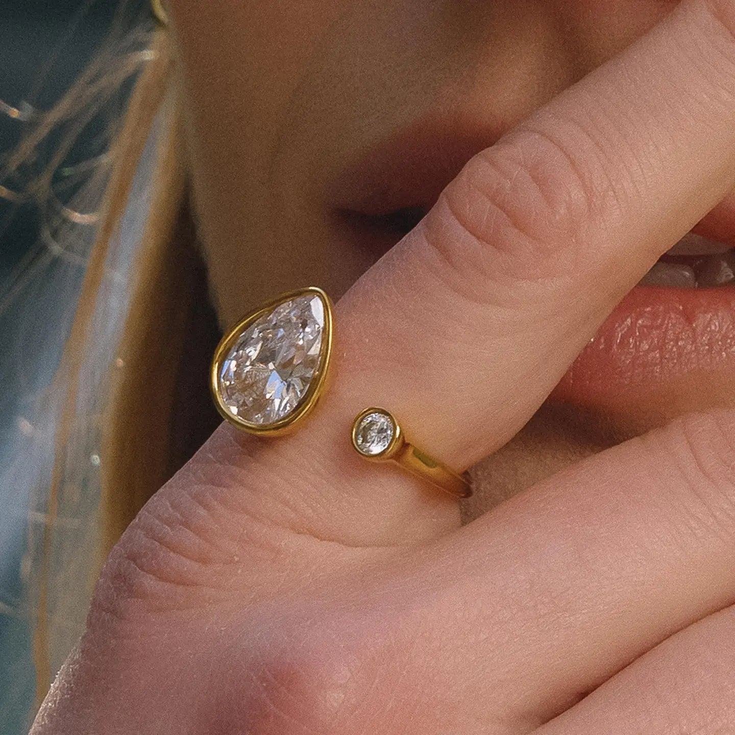 18K Gold Non-Tarnish Tarnish Cz Open Ring
