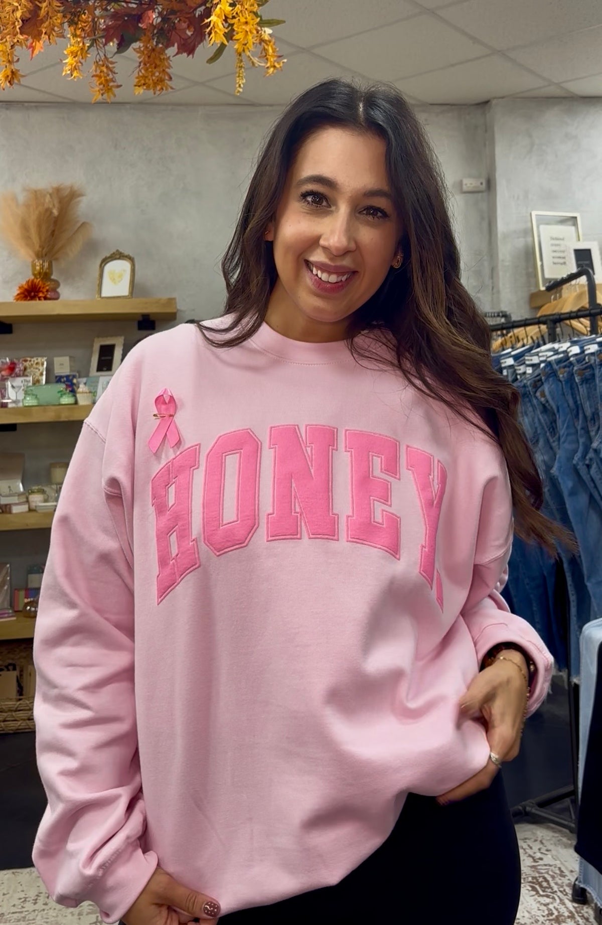 Honey. Pink Varsity Crew Sweatshirts