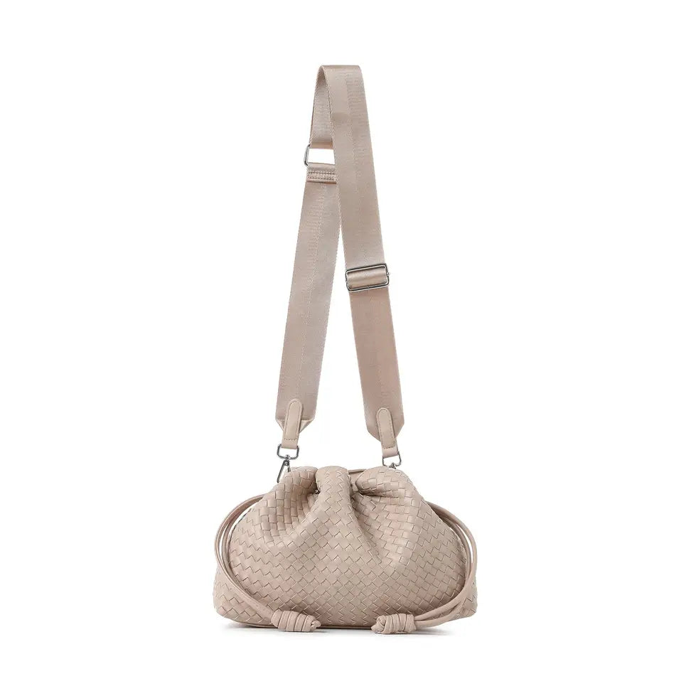 Cinched Woven Vegan Leather Bag