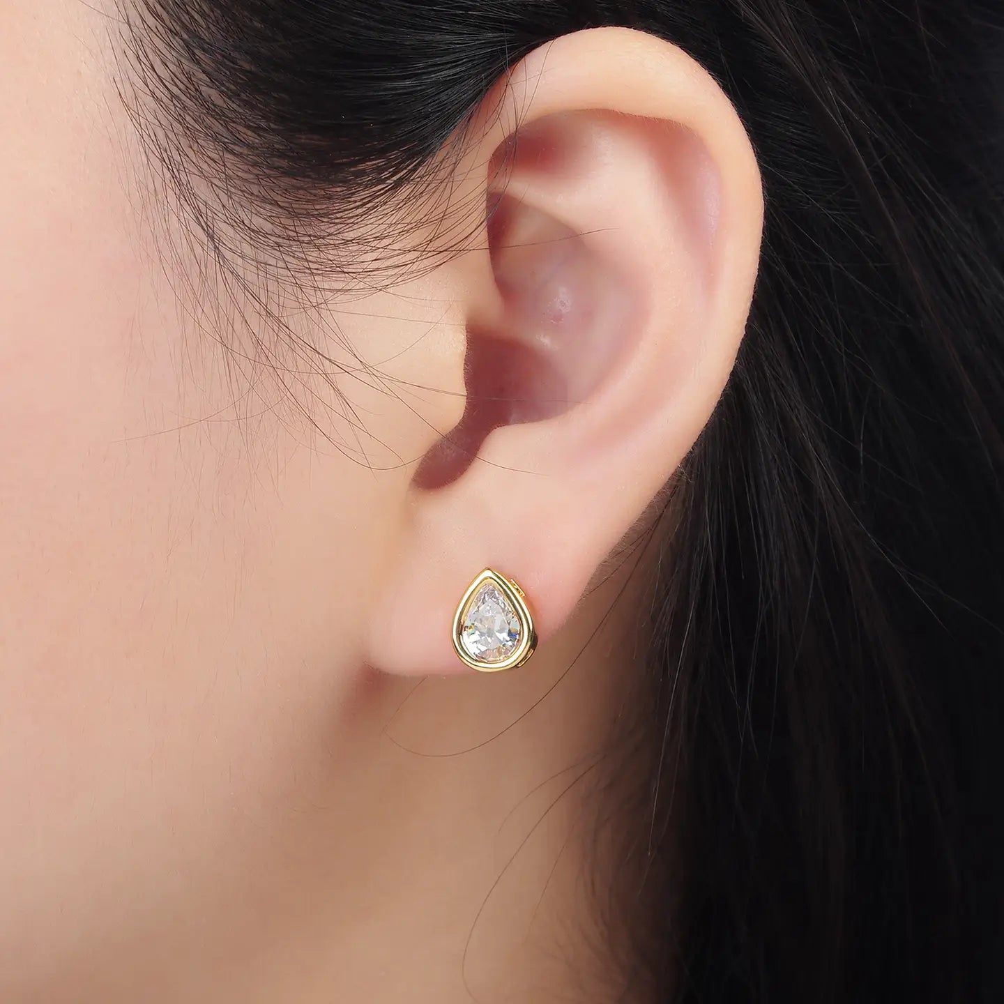 24K Gold Filled Tear Drop Cz Stud Earring