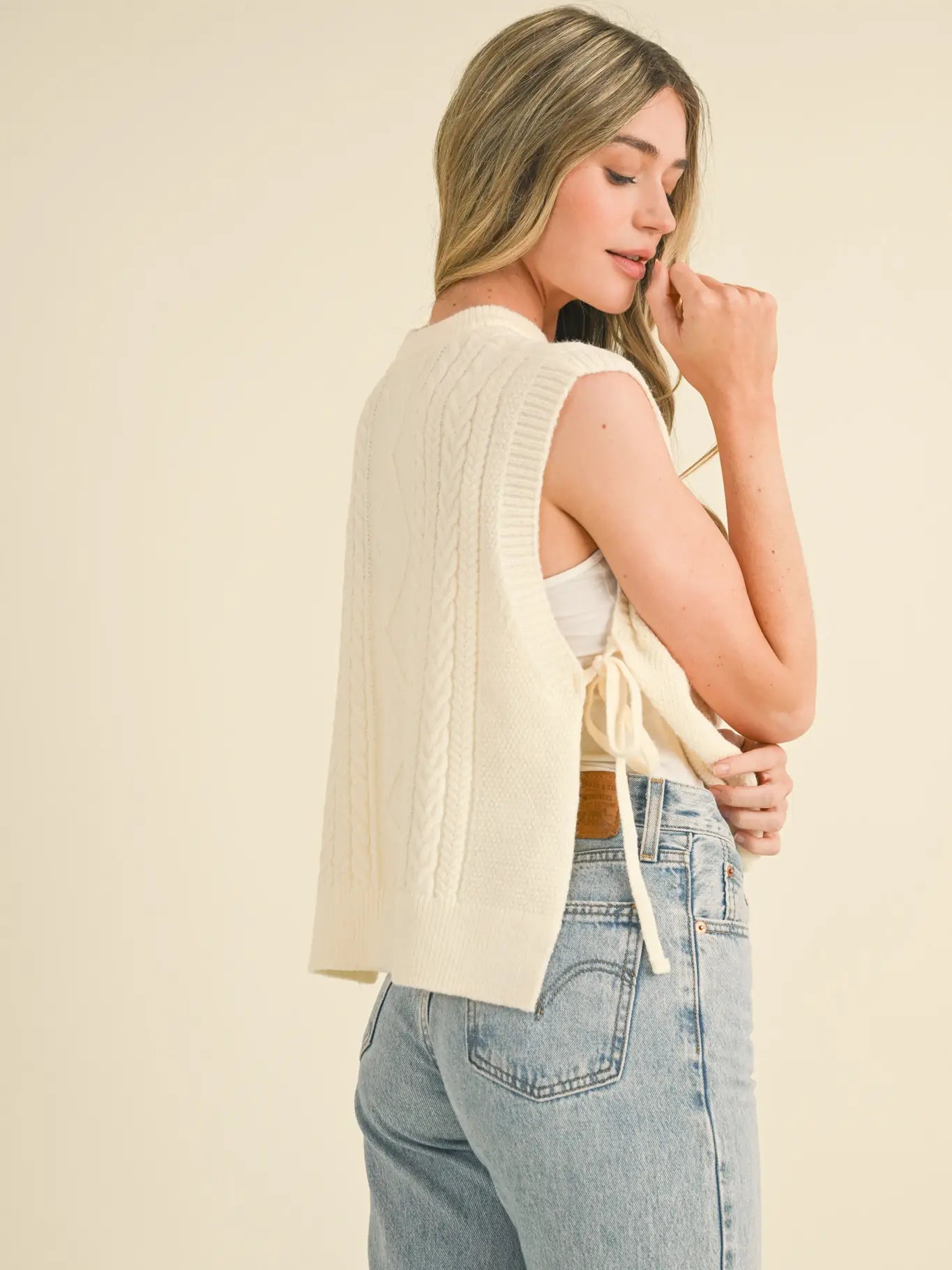 Pearl Cable Knit Side Tie Vest