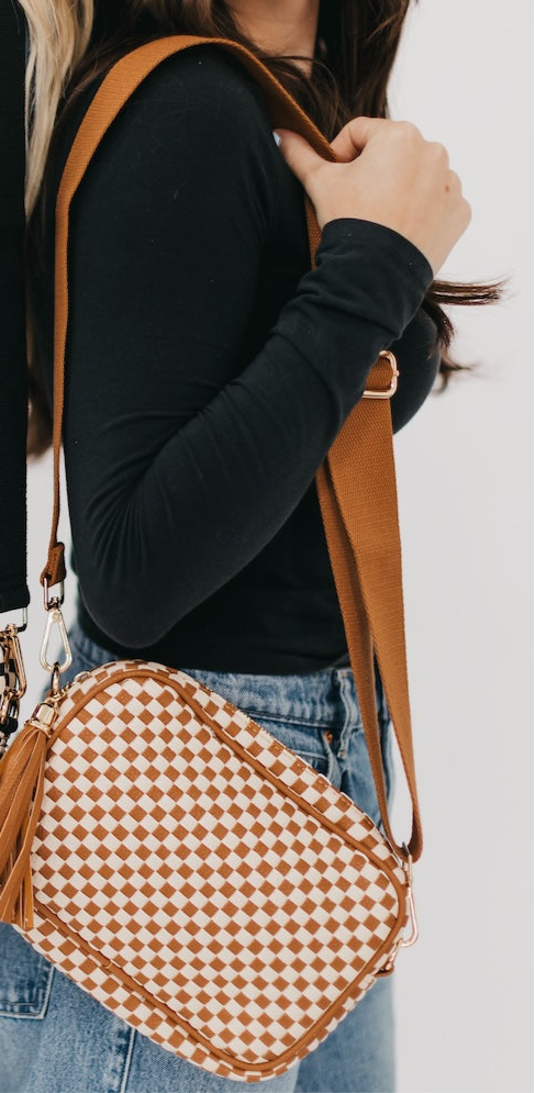 Willa Camera Crossbody Bag- Checkered Brown