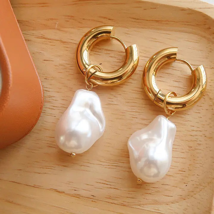 Gold Statement Large Pearl Earring