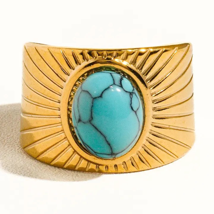 18K Gold Non-Tarnish Turquoise Stone Adjustable Ring