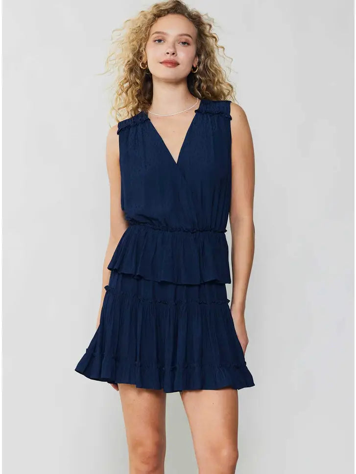 Robyn Sleeveless Surplice Tiered Mini Dress W/Ruffle