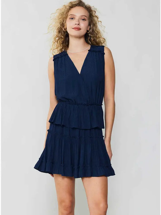 Robyn Sleeveless Surplice Tiered Mini Dress W/Ruffle