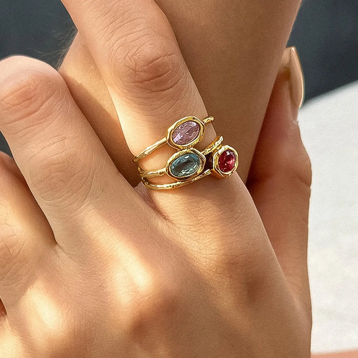 18K Gold Non-Tarnish Vintage Gemstone Ring