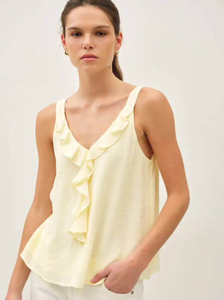 Claire Crinkled Chiffon Ruffle Tank Top