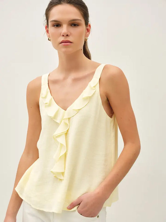 Claire Crinkled Chiffon Ruffle Tank Top