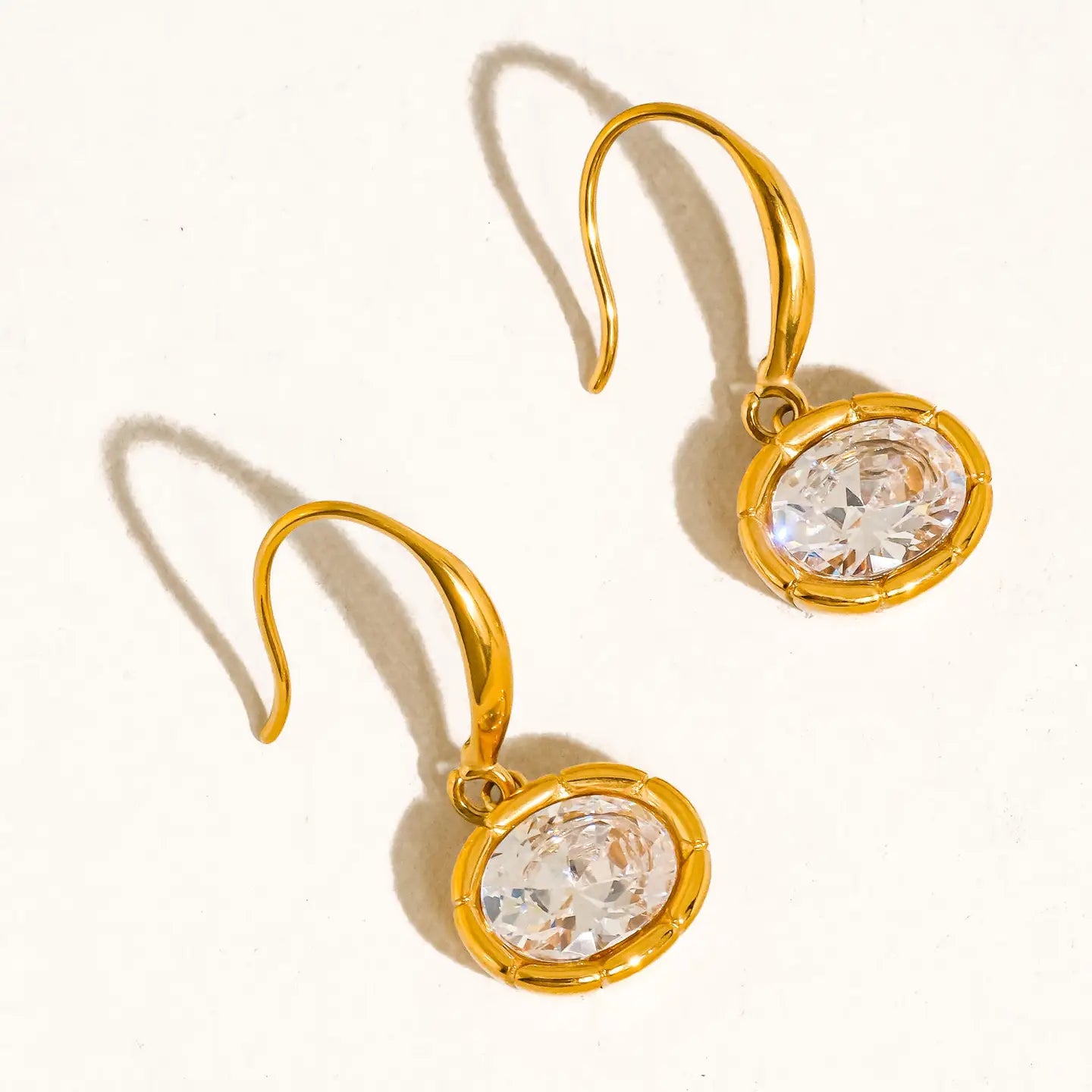 18K Gold Non-Tarnish Oval Cz Earrings