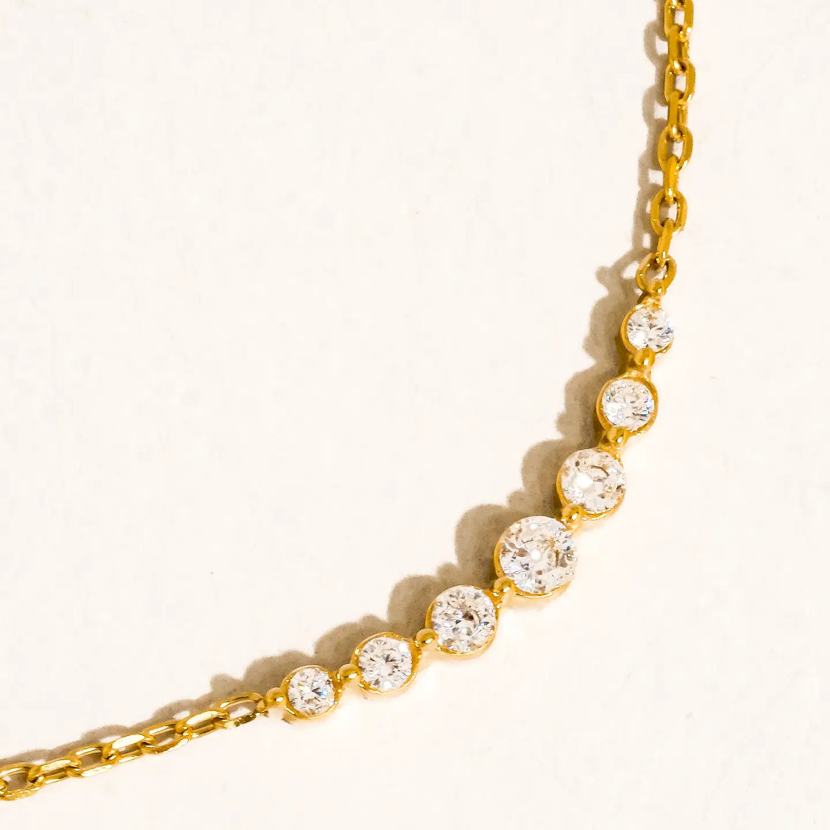 18K Gold Non-Tarnish Crystal Station Chain Necklace