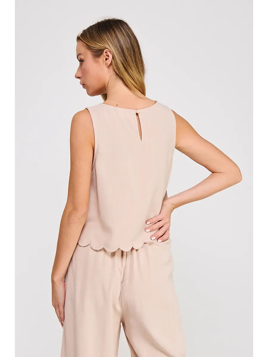Raven Soft Linen Blend Scallop Edge Tank