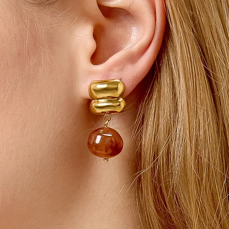 18K Gold Non-Tarnish Agate Drop Earrings