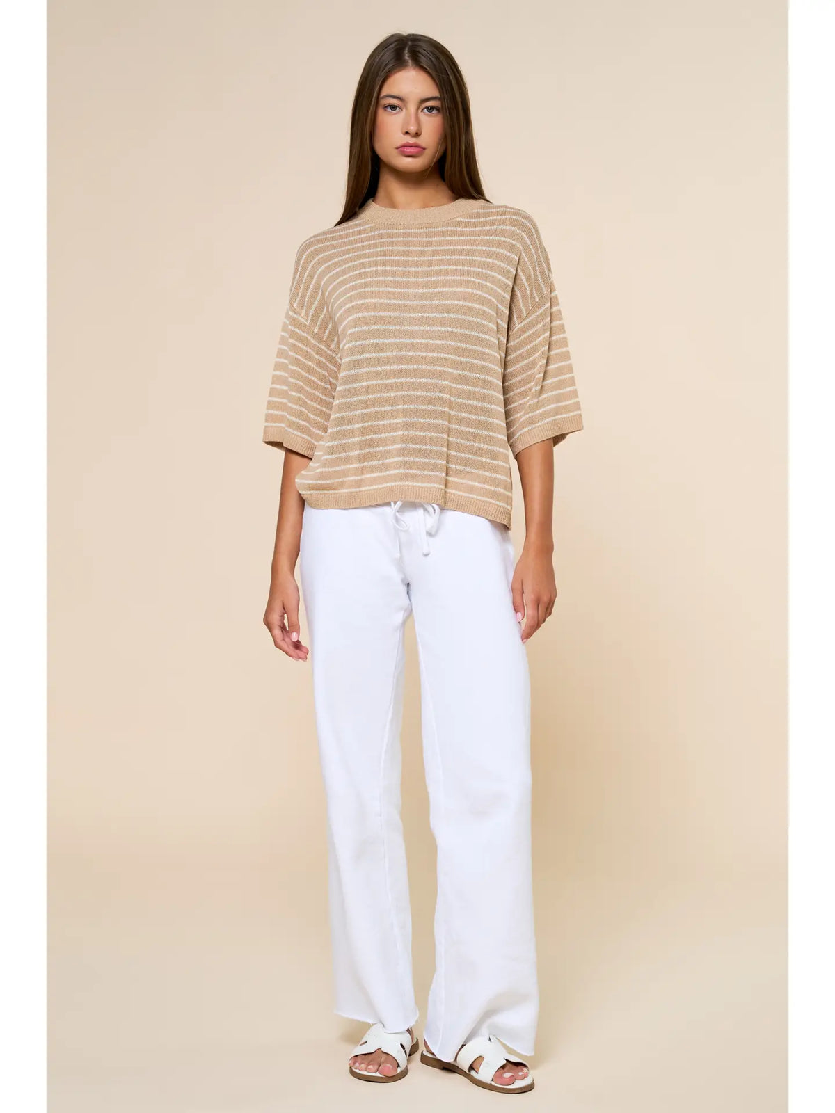 Sandy Stripe Knit Round Neck Top