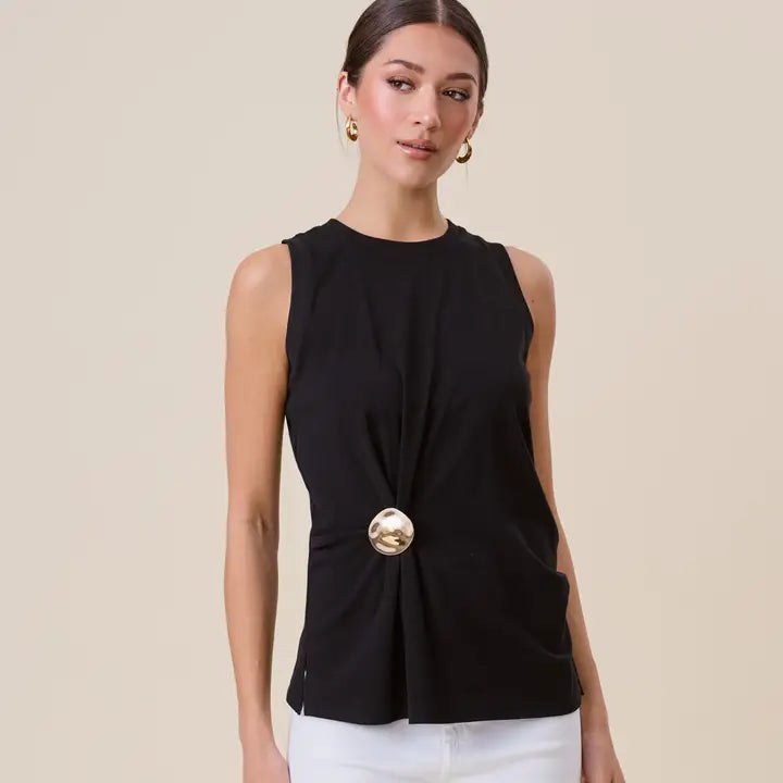 Willa Knit Top with Gathered Gold Brooch