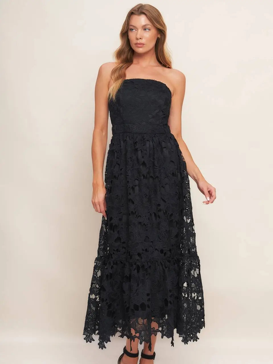 Genevieve Woven Floral Lace Midi Dress