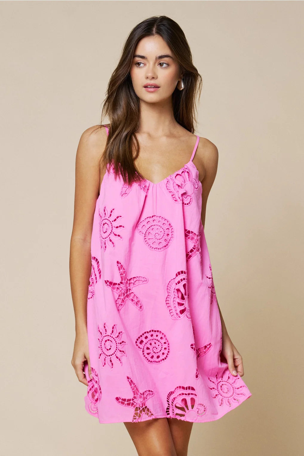Ocean Sea Shell Embroidery Mini Dress