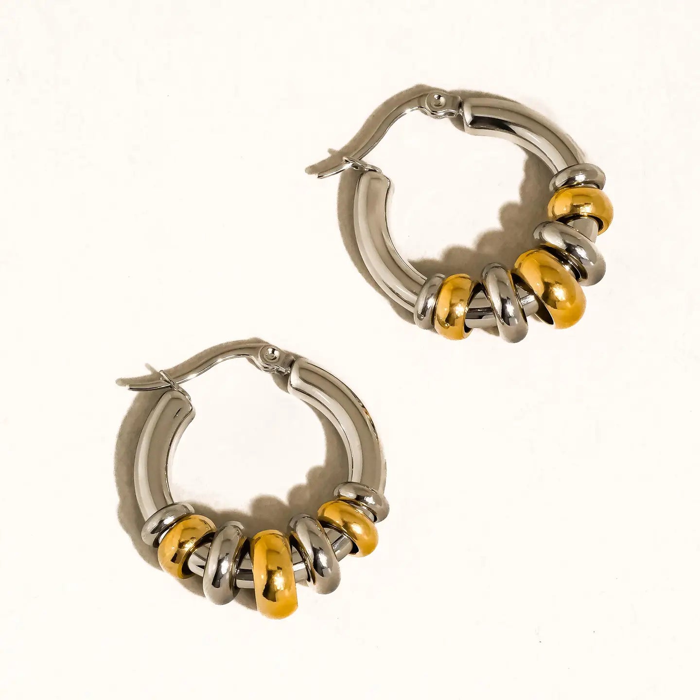 18K Gold Non-Tarnish Two Tone Hoop Earring