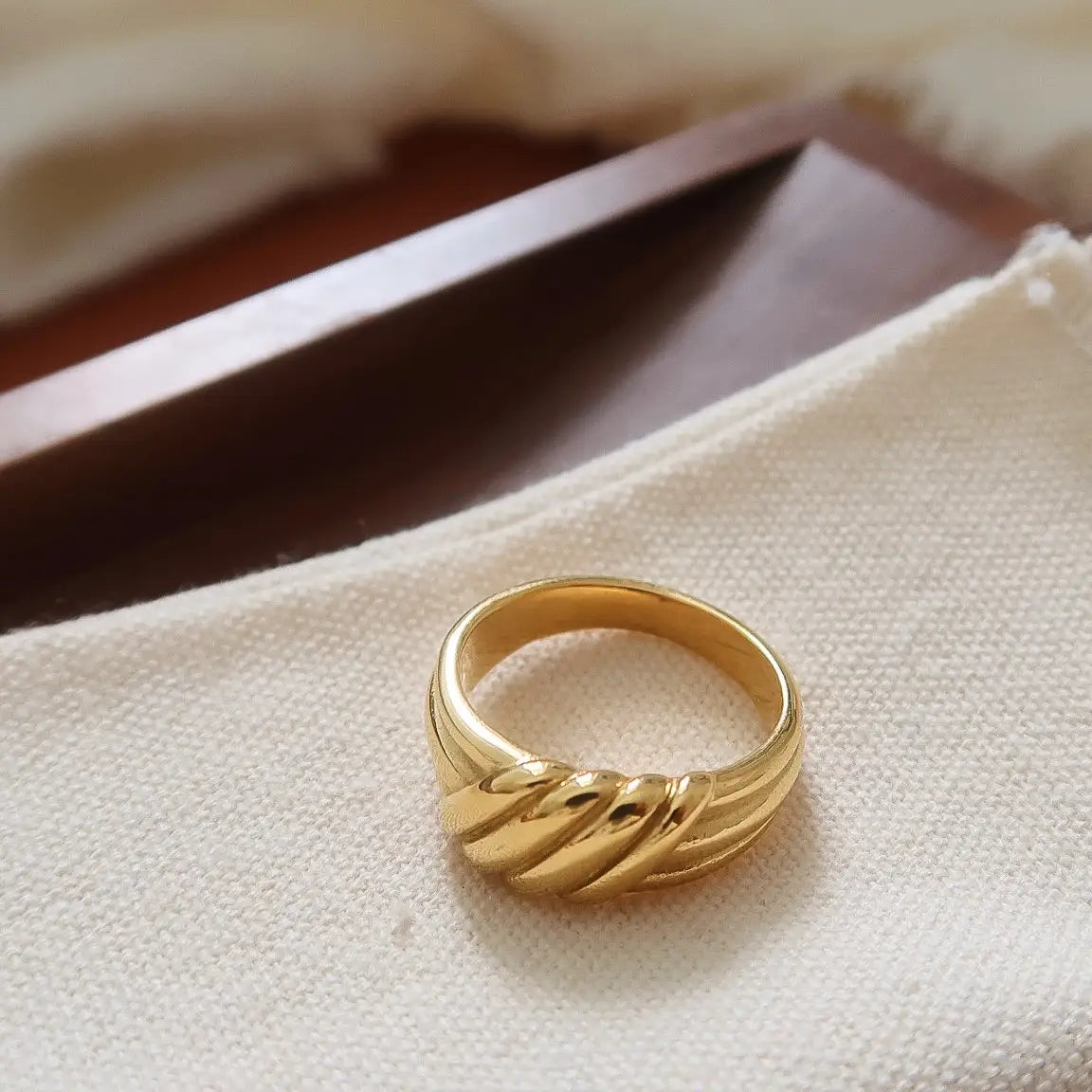 18K Gold Non-Tarnish Twisted Dome Ring