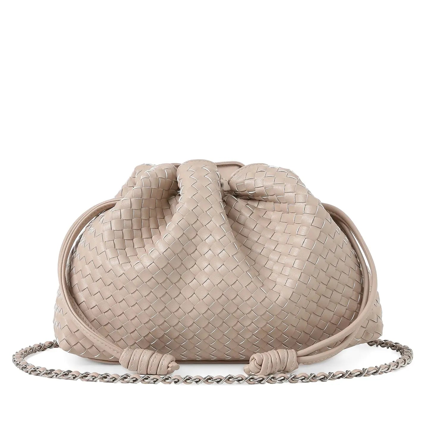 Cinched Woven Vegan Leather Bag