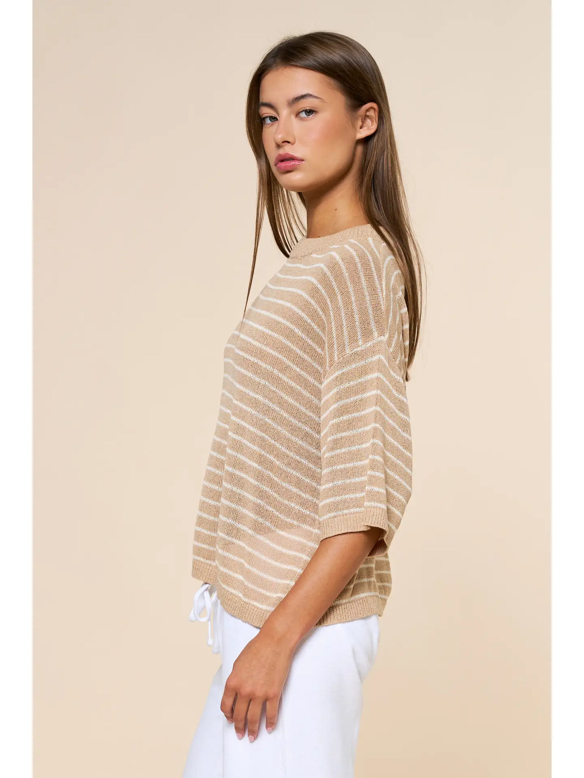 Sandy Stripe Knit Round Neck Top