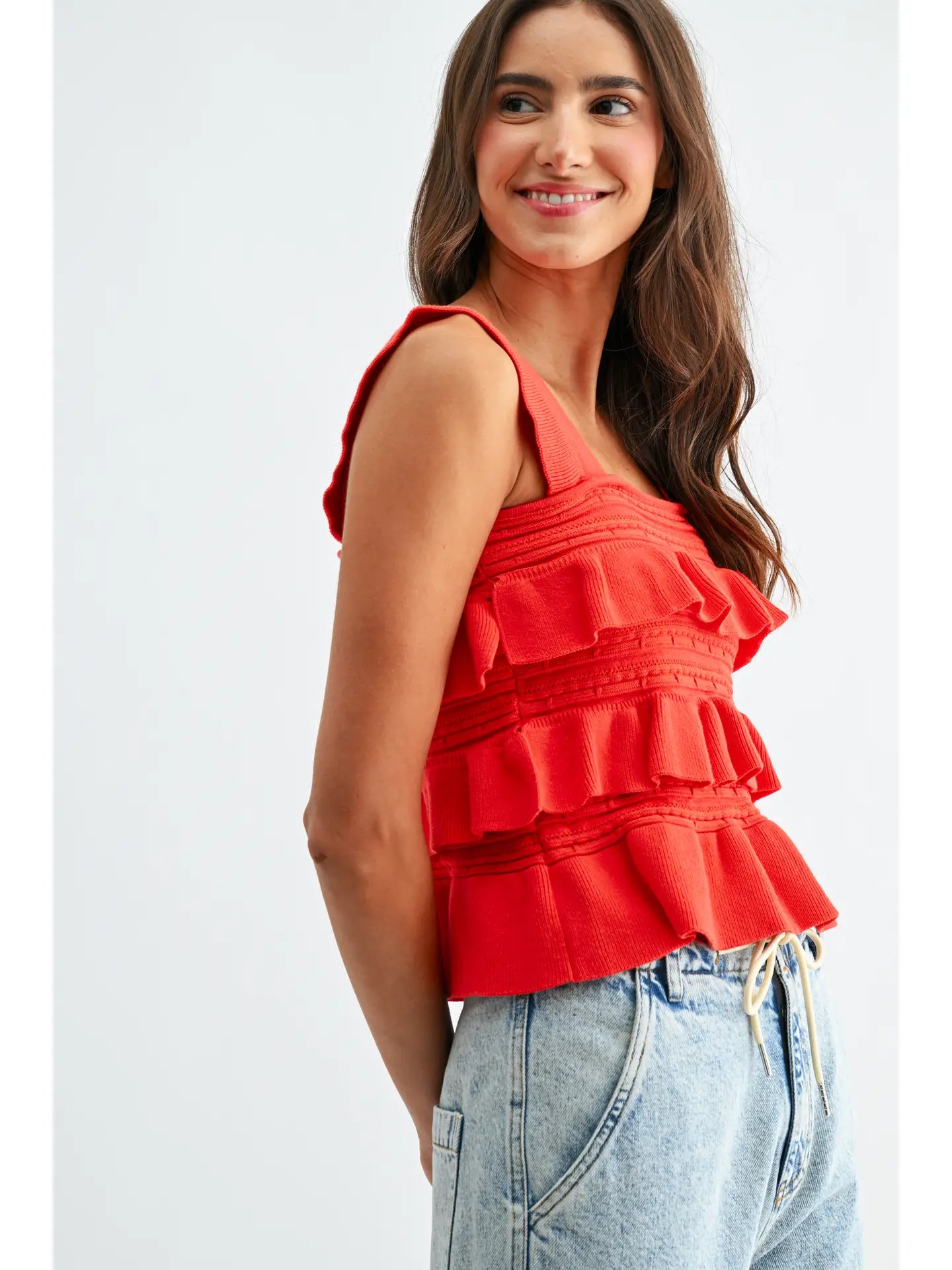 Meg Ruffled Knit Sleeveless Top