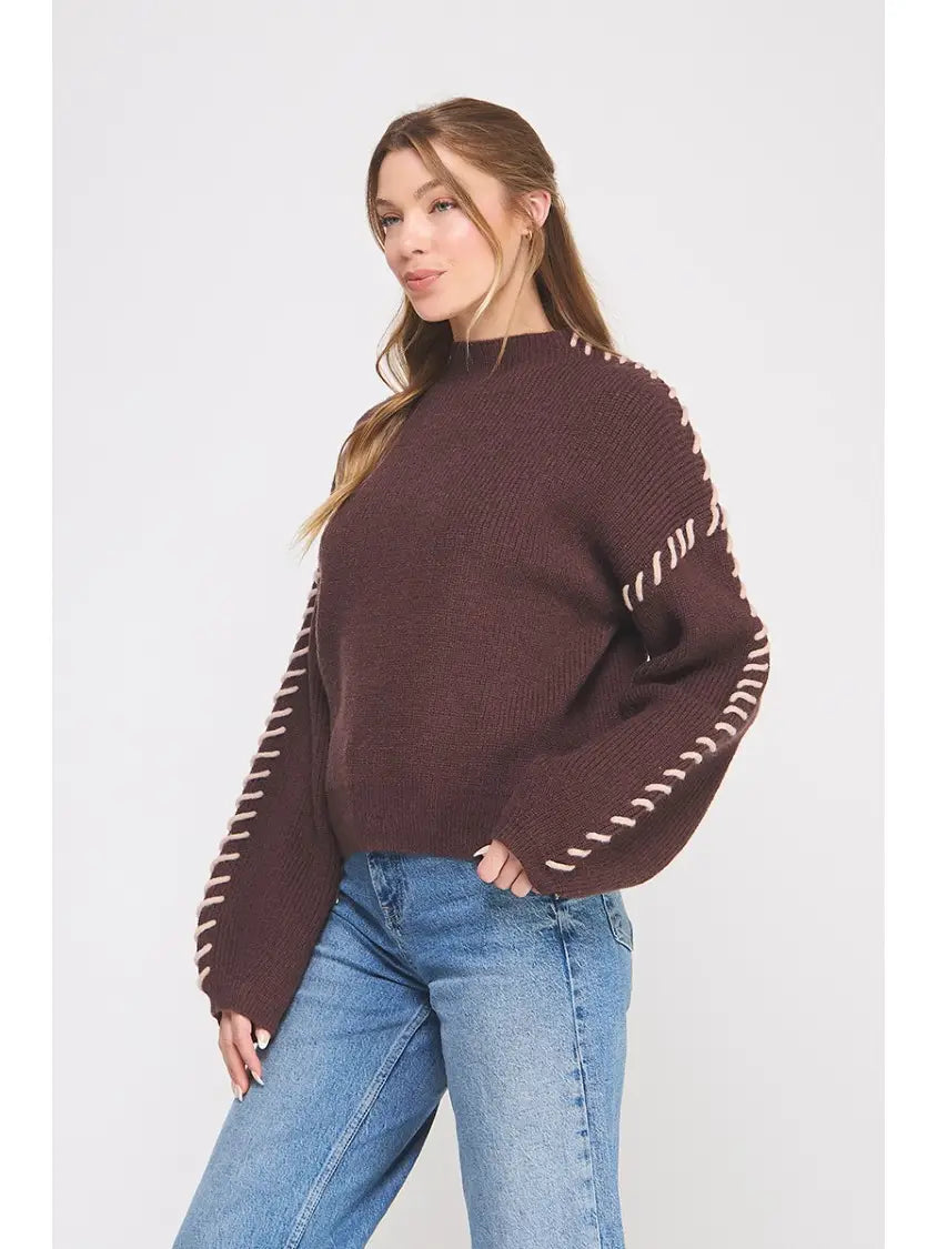 Astrid Mock Neck Stitch Detail Sweater
