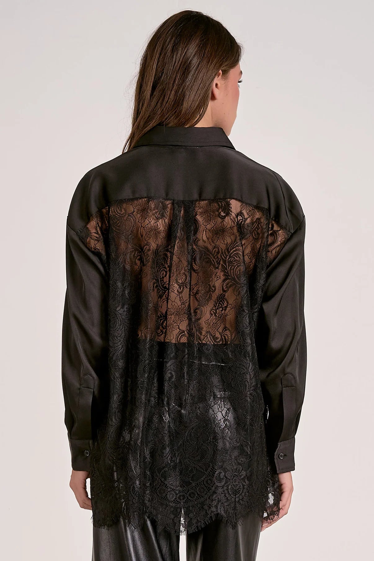Delfina Lace Back Satin Button Down