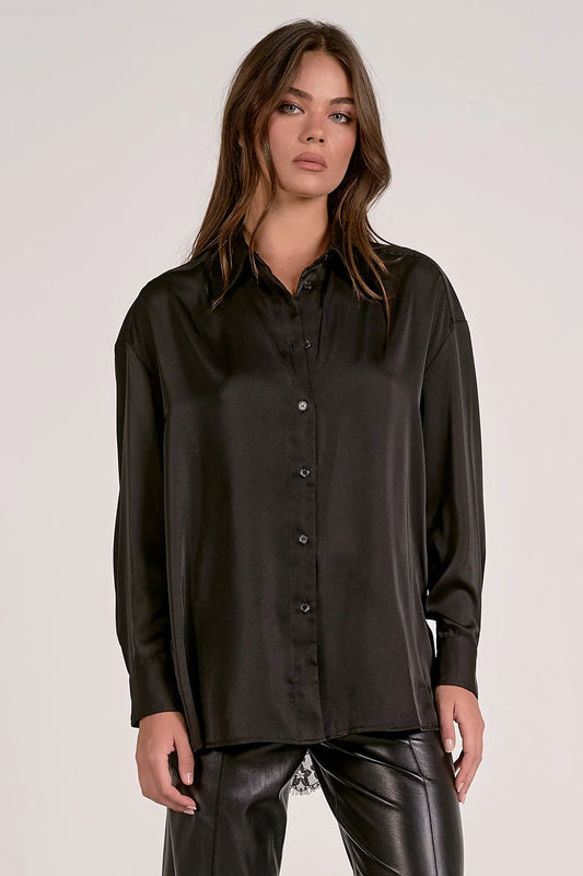 Delfina Lace Back Satin Button Down