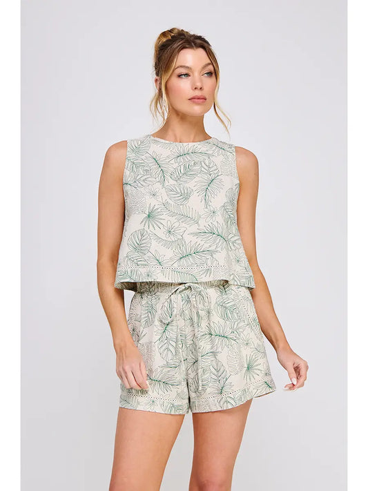 Daniela Printed Linen Button Back Tank