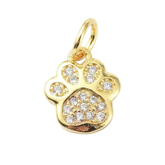 18k Gold Crystal Paw Print Charm