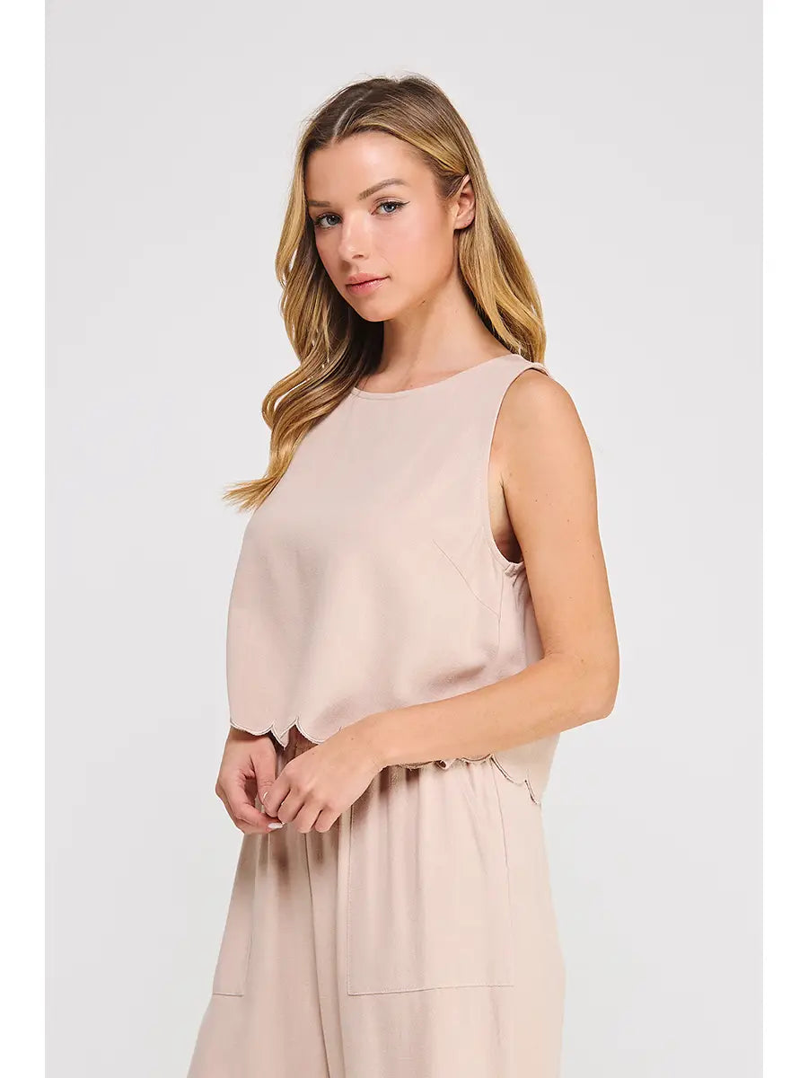 Raven Soft Linen Blend Scallop Edge Tank