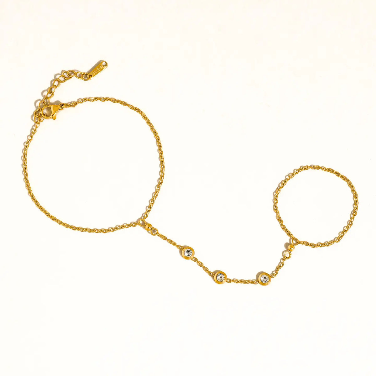 18K Gold Non-Tarnish Cz Hand Chain Bracelet
