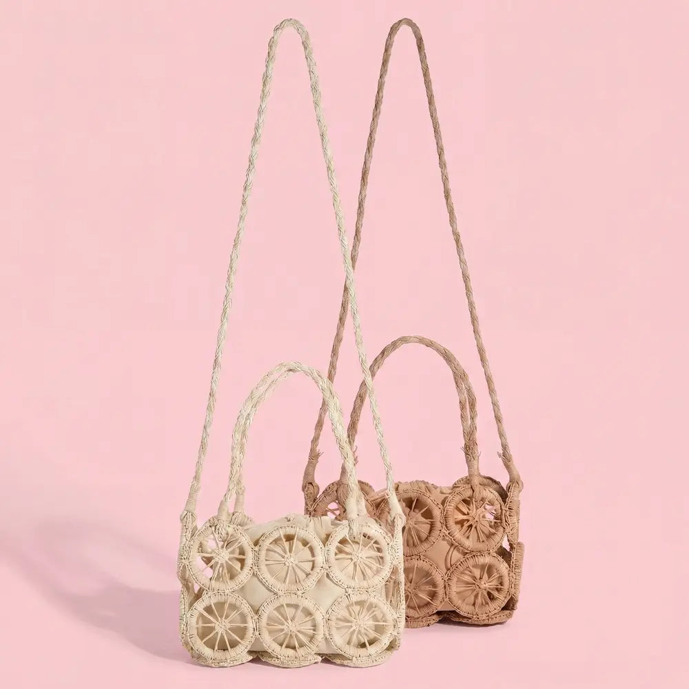 Woven Rattan Circle Panel Mini Crossbody Bag
