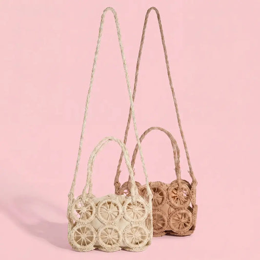 Woven Rattan Circle Panel Mini Crossbody Bag