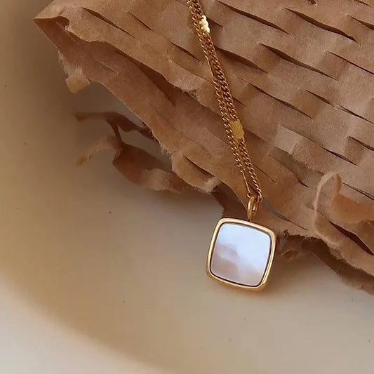 18K Gold Non-Tarnish Shell Square Necklace