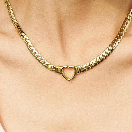 14K Non-Tarnish Heart Snake Chain Necklace