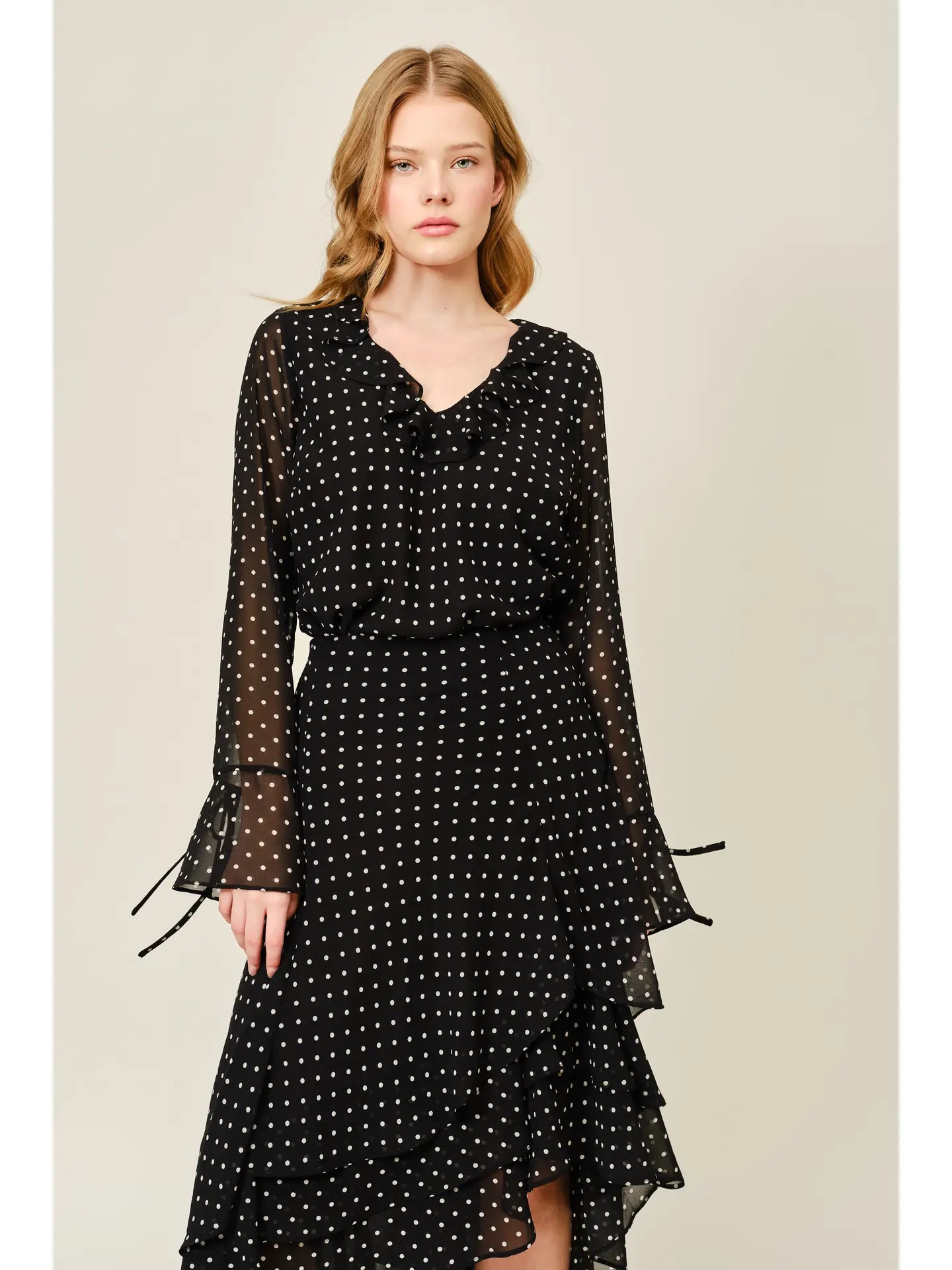 Cici Polka Dot Ruffle Blouse