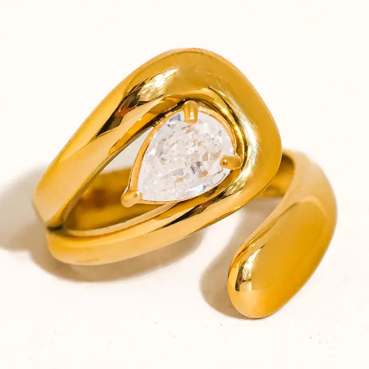 18K Gold Non-Tarnish Wrap Cz Ring