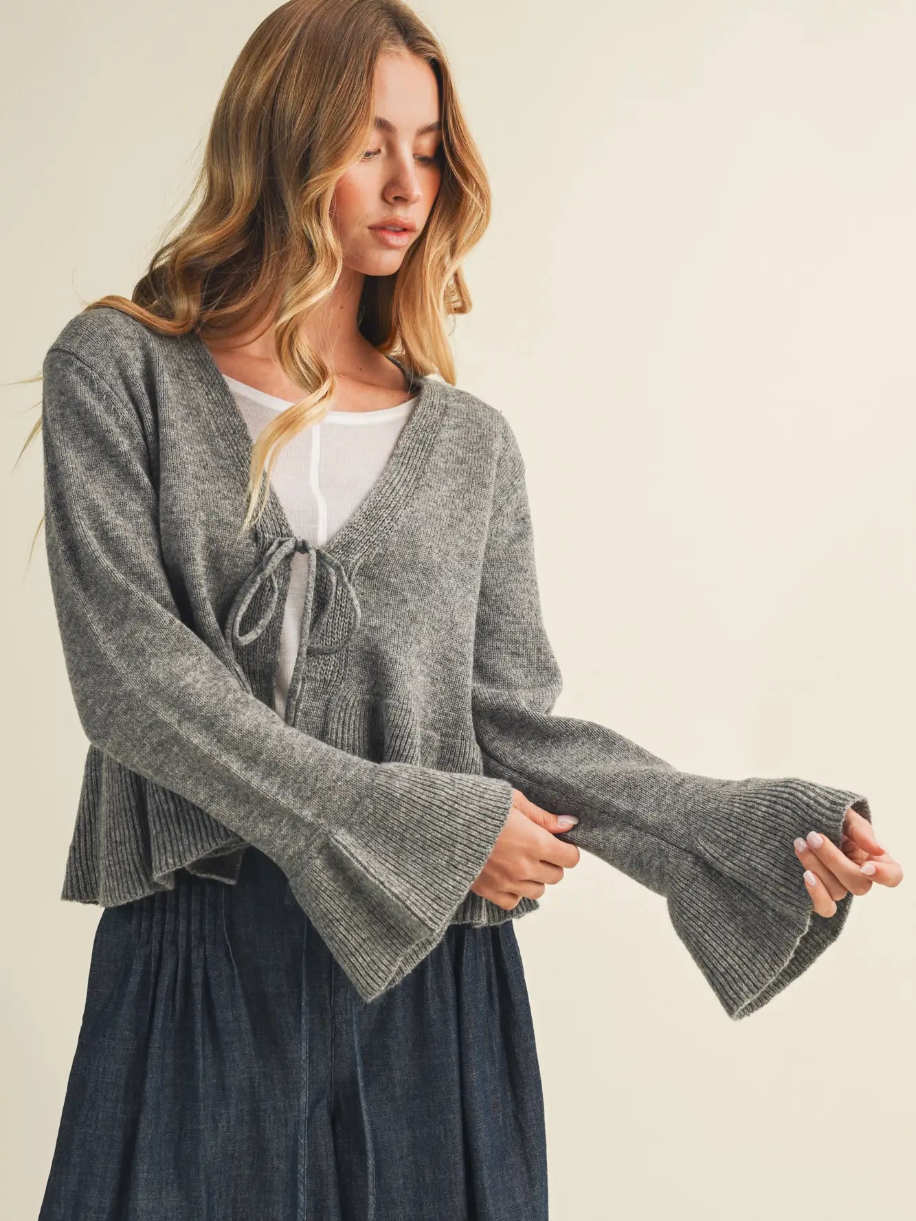 Aspen Tie-Front Peplum Bell Sleeve Top