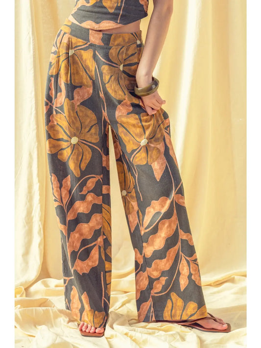 Kaia Printed Linen Wide Leg Pants