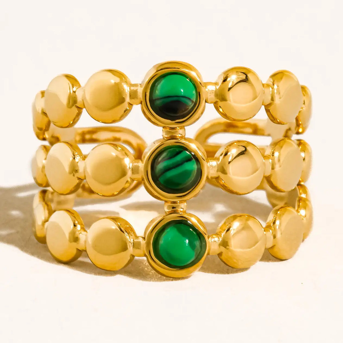 18K Gold Non-Tarnish Stone Beaded Ring