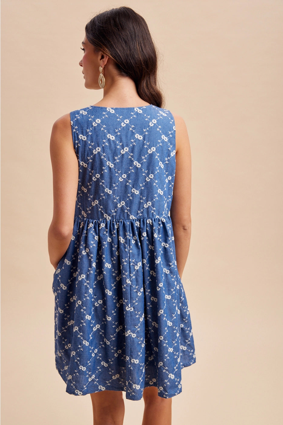 Eleanor Chambray Embroidered Bow Mini Dress