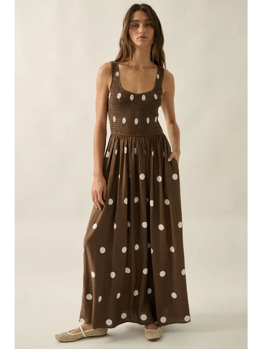 Indi Polka Dot Smocked Maxi Dress